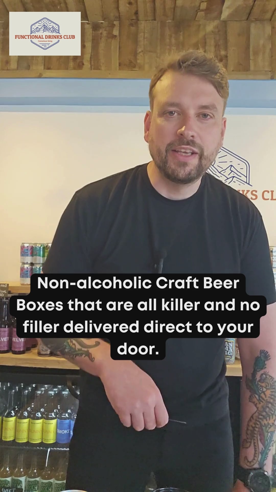 Load video: Video of Kev from Functional Drinks Club talking through his curated non-alcoholic craft beer box.